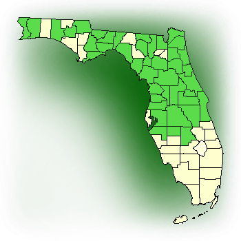 Distribution map for Greenfly Orchid, Bartram's Tree Orchid (Epidendrum magnoliae)