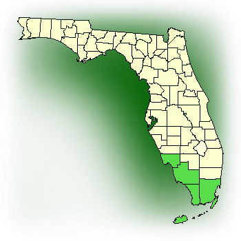 Distribution map for Clamshell Orchid (Prosthechea cochleata var. triandra)